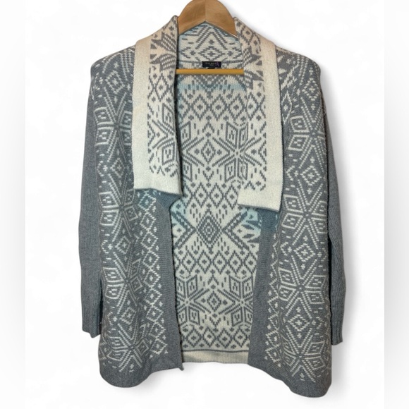Talbots Sweaters - Talbots Wool Blend Open Cardigan Sweater Snowflake Geometric Aztec Size Petite